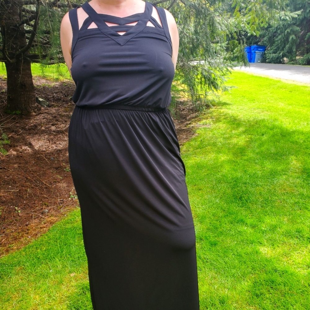 Black Strappy Cuttout Tank Dress, Size 16
